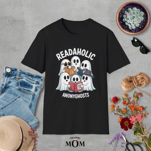 Readaholic Unisex T-Shirt - Ghostly Book Lovers Design, Perfect for Readers, Halloween, Birthdays, or Casual Wear