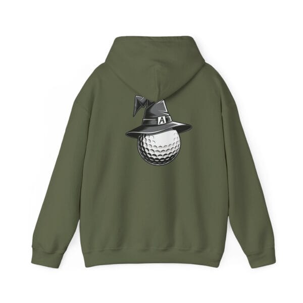 Custom -Golf-Themed Unisex Hoodie with Witch Hat & Golf Ball Design