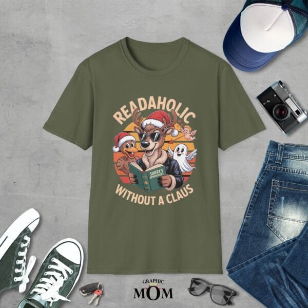 Readaholic Santa Unisex Softstyle T-Shirt, Holiday Gift, Funny Christmas Tee, Book Lover Shirt, Cozy Casual Wear